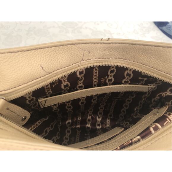 Tignanello Pebbled Leather Light Tan Organizer Crossbody Purse - Picture 6 of 9